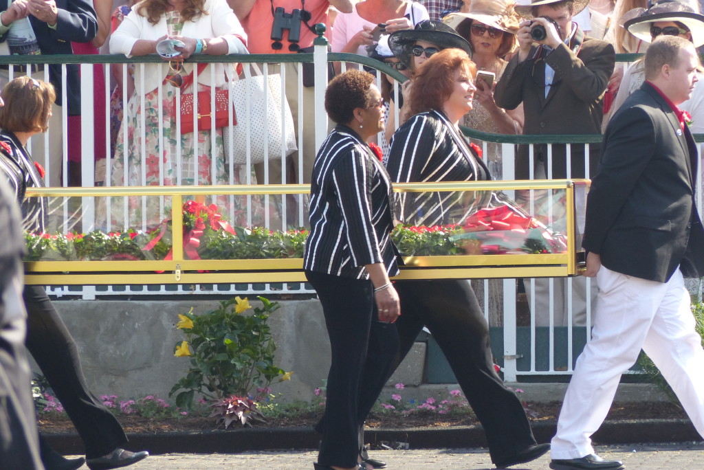 The Blanket of Roses makes its way through the paddock.